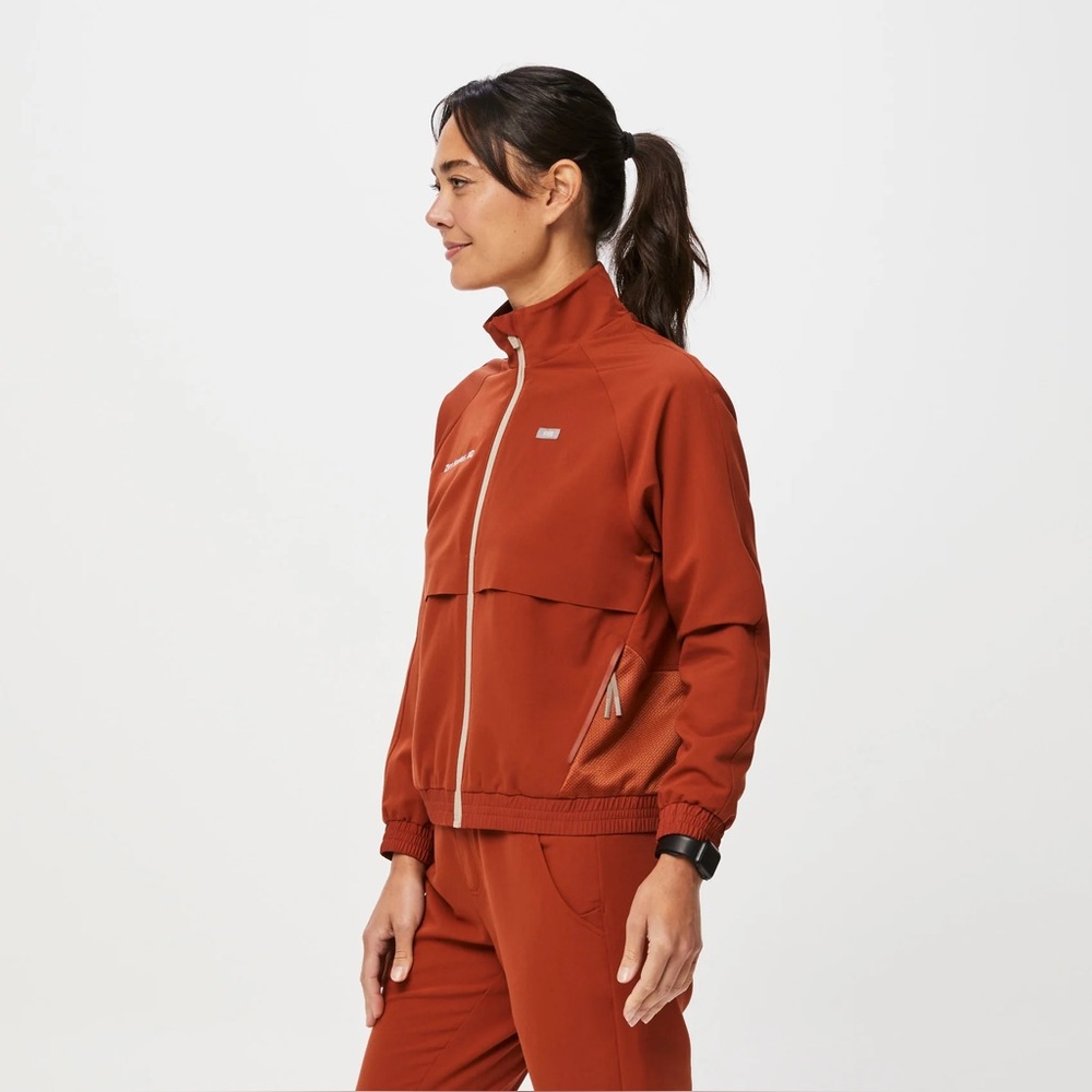 NWOT Figs Womens Sydney Scrub Jacket in Auburn Orange, Size Small